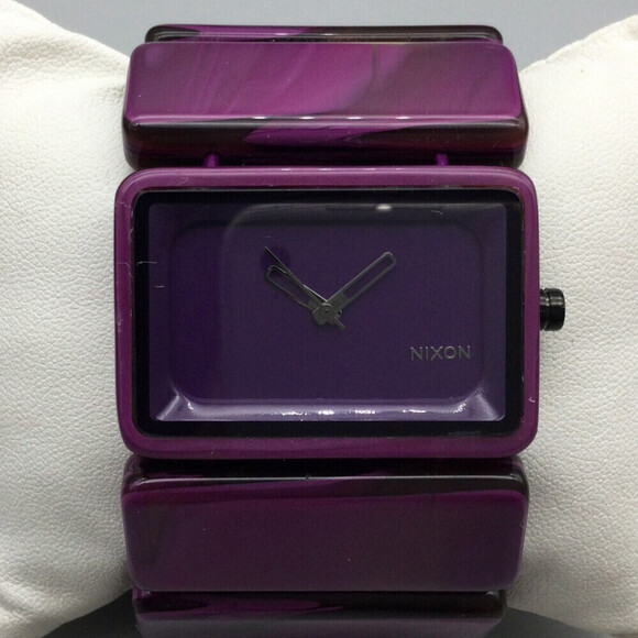 Nixon Vega Watch Women 43mm Purple Large Rectangle Dial Stretch New Battery main image 5